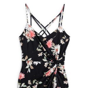 Nine Britton Dress, Valencia Knit Fitted Midi Dress, Black with floral print